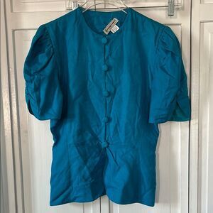 Vintage Teal Button-Up Blouse 100% Silk - Size 4
